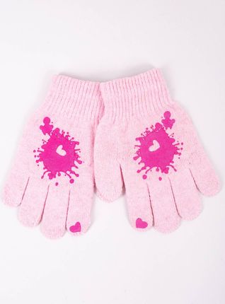 Rękawiczki dziewczęce pięciopalczaste różowe kleks