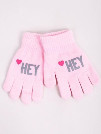 Rękawiczki dziewczęce pięciopalczaste różowe HEY