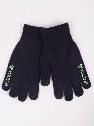 Rękawiczki chłopięce pięciopalczaste czarne z zielonym logo z ABS dotykowe