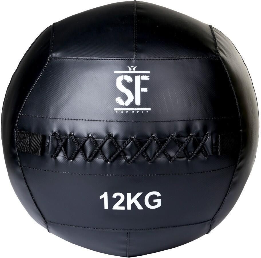 Wall Ball 12kg - POWERSHOT - Fitness - Noir et Bleu - Cuir synthétique