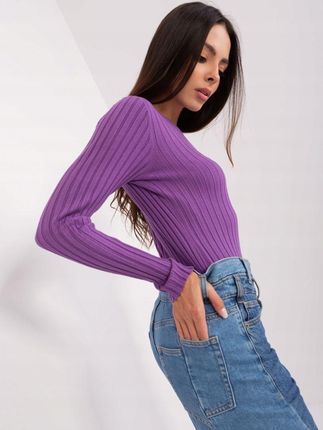 Sweter damski klasyczny w prążek fioletowy M/L