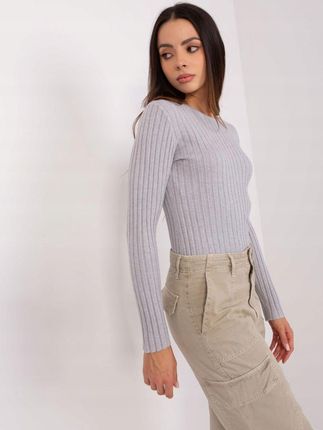 Sweter damski klasyczny w prążek szary M/L