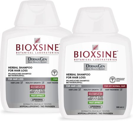 Zestaw ziołowych szamponów z linii Bioxsine DermaGen do włosów przetłuszczających się oraz suchych i normalnych, z tendencją do wypadania 2 x 300 ml