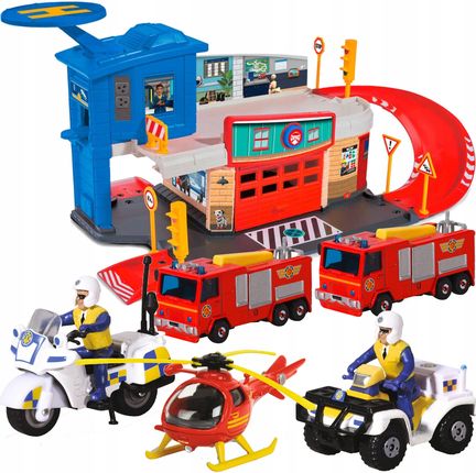 Jada Toys Strażak Sam Duży Zestaw 2W1 Remiza Strażacka Posterunek Policji +5 Pojazdów