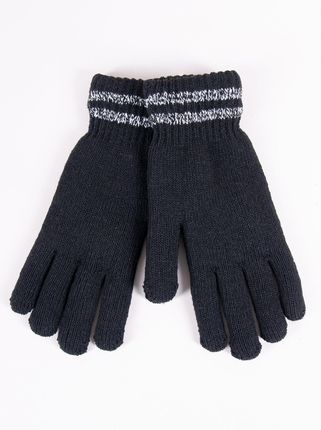Rękawiczki męskie dwuwarstwowe czarne z szarymi paskami na mankiecie