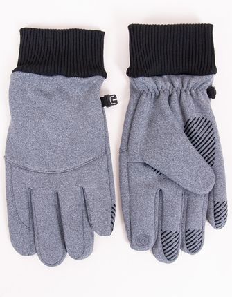 Rękawiczki męskie szare ze ściągaczem i ABS dotykowe