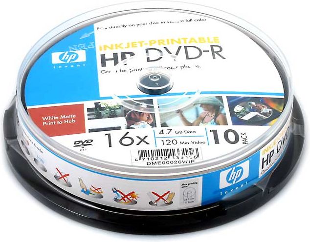 Nośnik danych Płyta DVD-R HP 4.7GB 16X do nadruku Cake 10szt - Opinie i ...