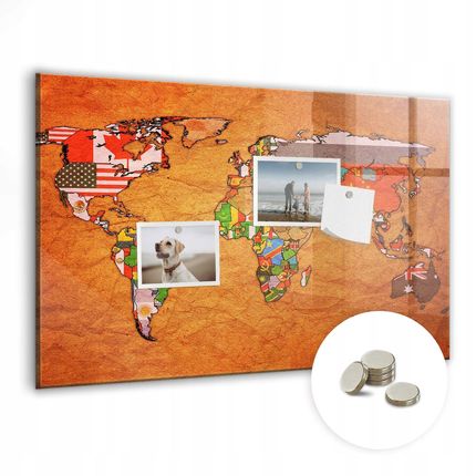 Tablica Magnetyczna Do Domu Do Pracy Wymiar 60X40cm Mapa Świata Z Flagami
