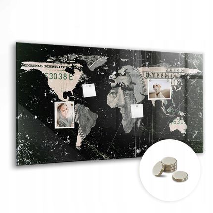 Kreatywna Tablica Magnetyczna Magnesy Wymiar 120X60cm Mapa Świata Dolar