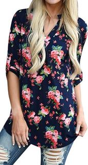 Bluzka Damska Koszula Tunika z Dekoltem Luźna 2XL Kwiaty