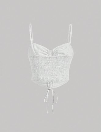 トップス XA Wiązanie Haft Ramiączka Cxk NF9__M Shein Biały Crop Top