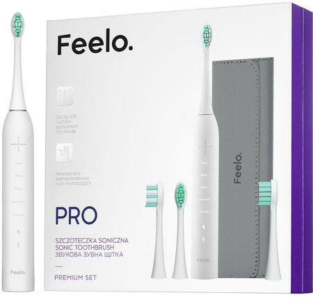 Feelo PRO White Premium Set szczoteczka soniczna z etui i 4 końcówkami (wersja Premium)