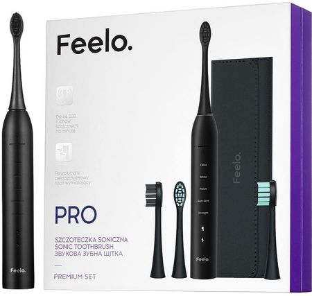 Feelo PRO Black Premium Set szczoteczka soniczna z etui i 4 końcówkami (wersja Premium)