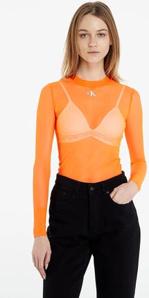 Calvin Klein Jeans Mesh High Neck Long-Sleeved Top  Shocking Orange