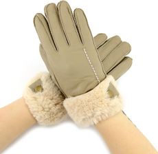 Pięciopalczaste skórzane ocieplane rękawiczki - zdjęcie 1