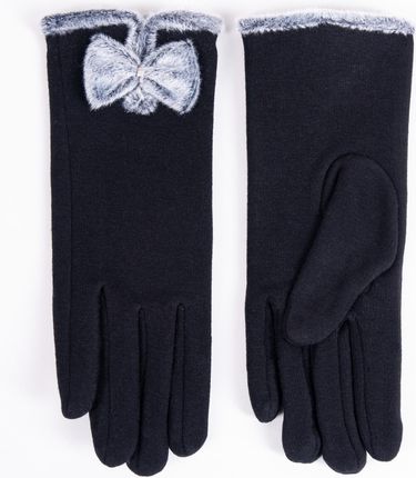Rękawiczki damskie czarne z futrzaną kokardką