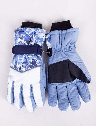 Rękawiczki narciarskie damskie niebieskie z motywem kwiatowym