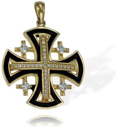 Norbisrebro Złoty Duży Efektowny Krzyż Jerozolimski z Cyrkoniami - Próba 585