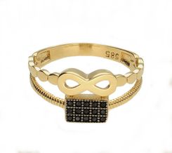 Diament Złoty pierścionek damski z czarnymi cyrkoniami i znakiem nieskończoności - zdjęcie 1