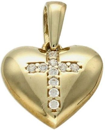 Diament Złota zawieszka 375 serce z krzyżykiem z cyrkonii