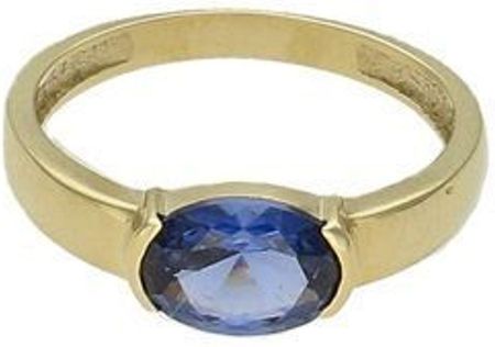Diament Złoty pierścionek damski z niebieską cyrkonią PI 6046C 375