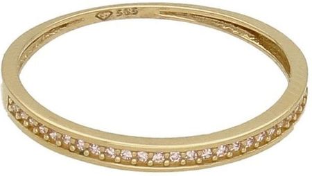 Diament Złoty pierścionek 585 z cyrkoniami w kolorze pudrowego różu