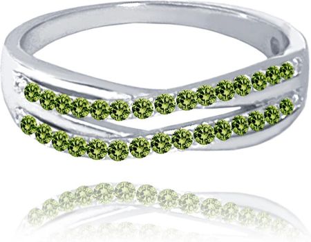 Minet Pierścien srebrny elegancki z zielonymi cyrkoniami wielkość 13