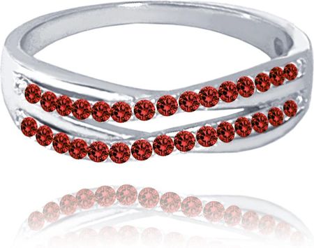Minet Pierścien srebrny elegancki z czerwonymi cyrkoniami wielkość 15
