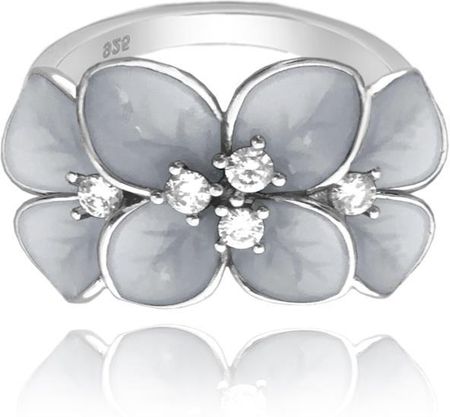 Minet Kwiecisty pierścien srebrny FLOWERS z białymi cyrkoniami wielkość 17