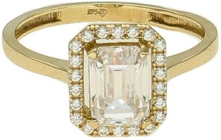 Diament Złoty pierścionek damski 375 z prostokątną cyrkonią zaręczynowy