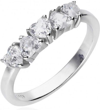 Diament Srebrny pierścionek damski 925 cyrkonie w kształcie serduszek