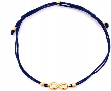 Lovrin Bransoletka złota 585 symbol nieskończoności niebieski sznurek regulowana