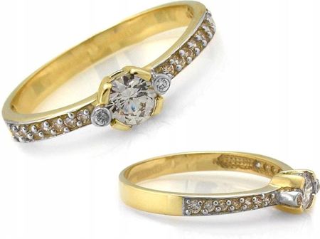 Lovrin Klasyczny złoty pierścionek 333 z cyrkoniami i białym złotem r13