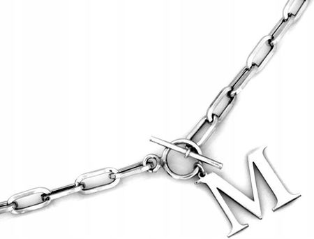 Lovrin Naszyjnik modny srebrny z dużych ogniw z literką M r46 próby srebra 925