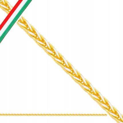 Lovrin Złota bransoletka 585 dwukolorowa łańcuszkowa splot lisi ogon 1,3mm