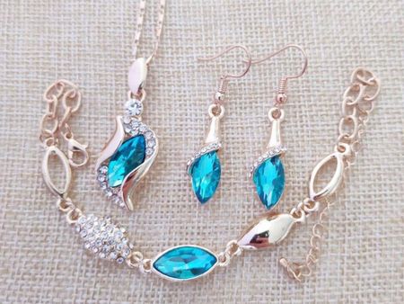 Lovrin Pozłacany komplet biżuterii łezki błękitne cyrkonie