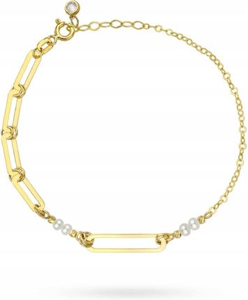 Biżuteria Gabor Złota bransoletka z perłami ankier i ogniwa 19,5cm 585