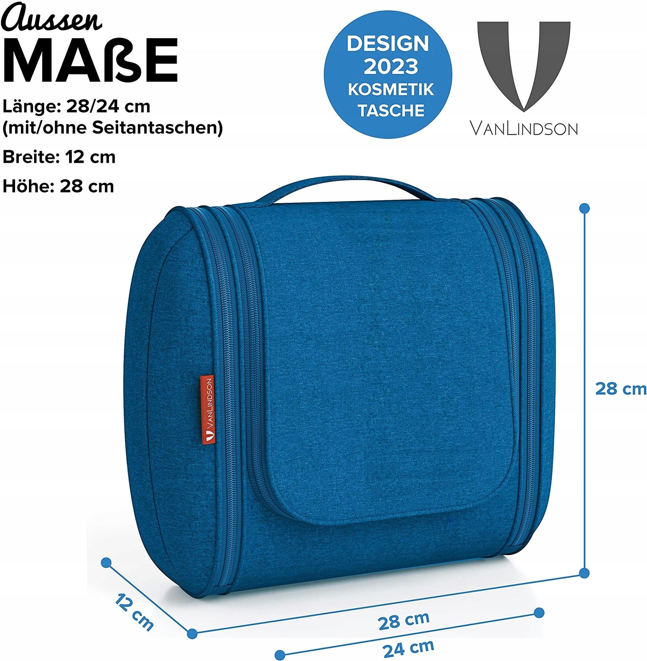 Vanlindson Kosmetyczka XXL Niebieska Rozbudowana Hak Lusterko