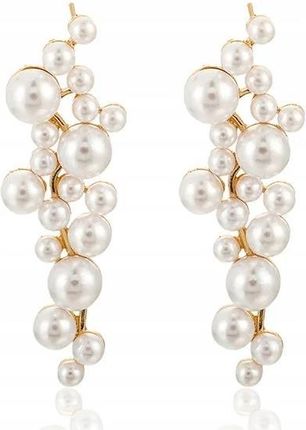 Kokonet Kolczyki białe perły złote gronka eleganckie wiszące