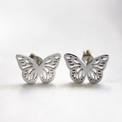 Otien Kolczyki motyle srebrne piękne ze stali szlachetnej