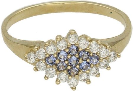 Diament Złoty pierścionek 333 z tanzanitem i cyrkoniami bogato zdobiony