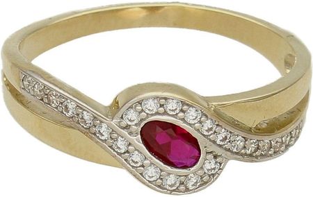 Diament Złoty pierścionek z różową cyrkonią PI 6049E 375