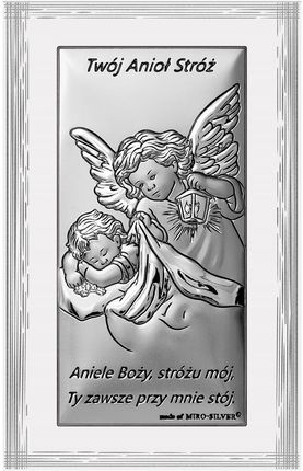 Anioł Stróż Obrazek Srebrny Pamiątka Chrztu Św