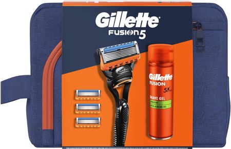 Gillette Fusion Zestaw: Maszynka Do Golenia 1 Szt. + Wymienne Ostrza 3 Szt. + Żel Do Golenia 200ml