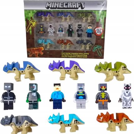Toys Minecraft 12 Figurek Z Gry 6 Ludzików 6X Figurka Dinozaur Duży Zestaw 18W1