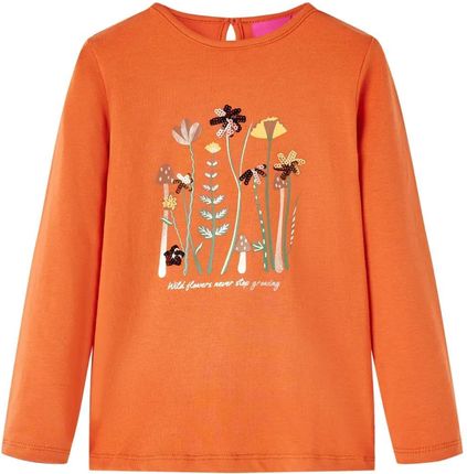 Koszulka dziecięca z długimi rękawami, w kwiaty, palony pomarańcz, 140