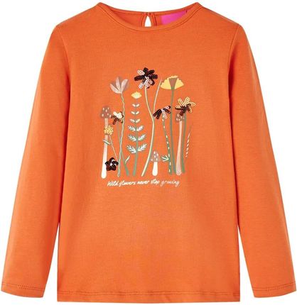 Koszulka dziecięca z długimi rękawami, w kwiaty, palony pomarańcz, 116