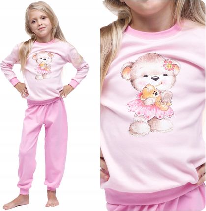 Piżama dziewczęca bawełniana dla dzieci z misiem 122 ciepła bawełna
