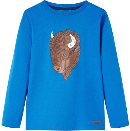 Koszulka dziecięca z długimi rękawami, bizon, kobaltowoniebieska, 92