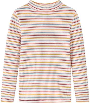 Koszulka dziecięca z długimi rękawami, półgolf, w paski, ecru, 116